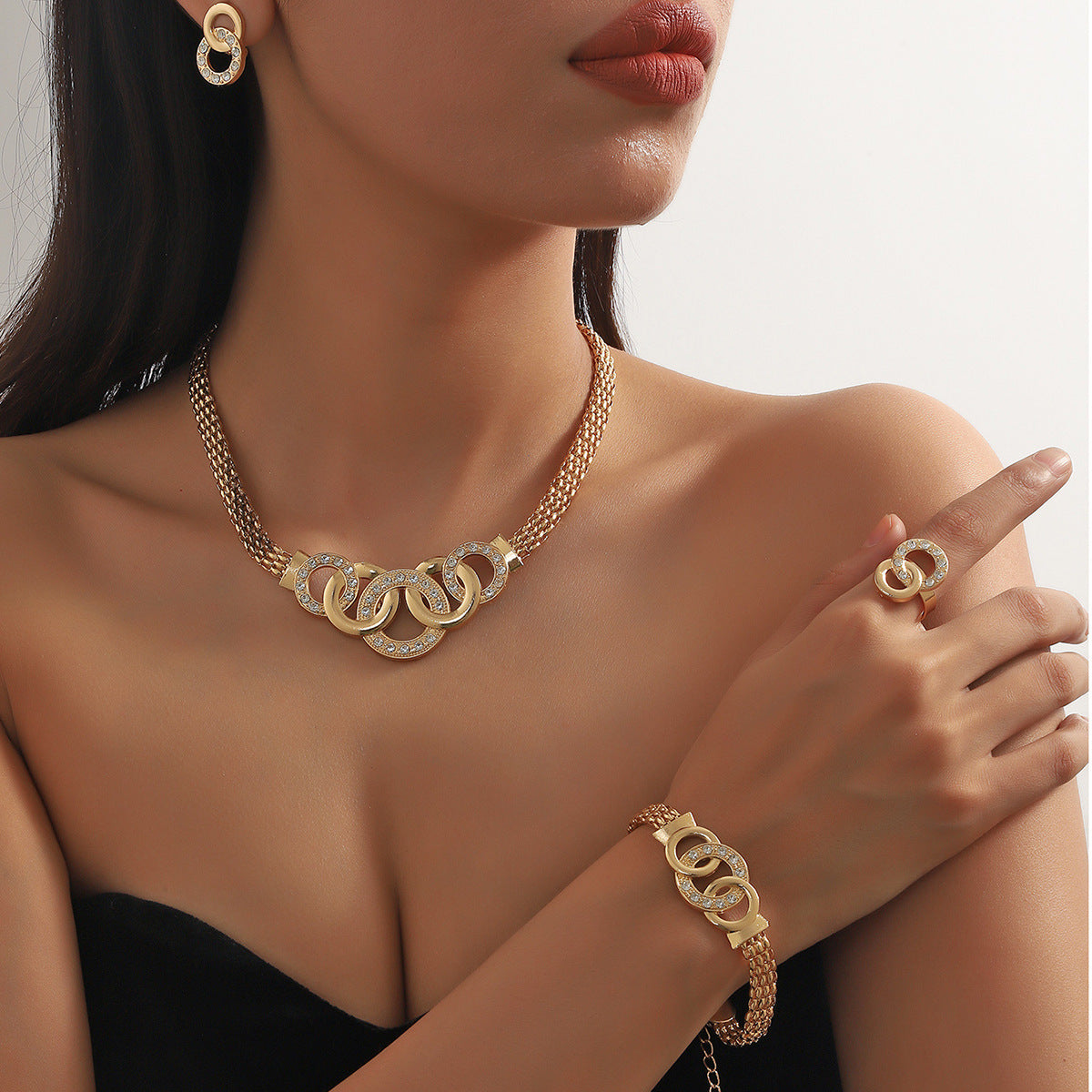 g necklace stud earrings bracelet ring suit